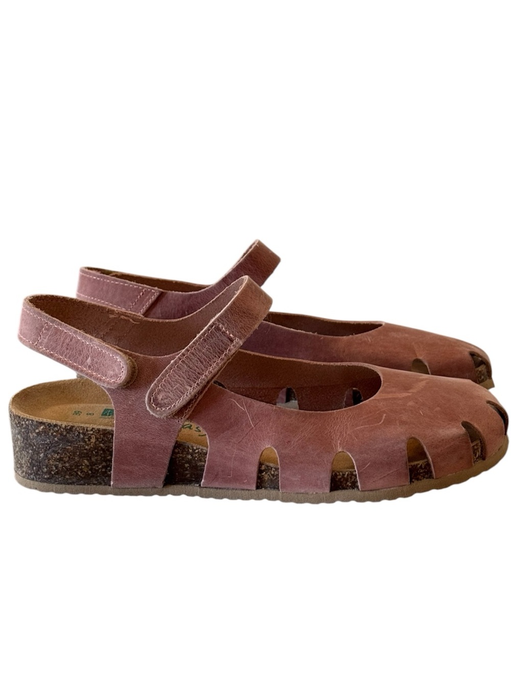 BioNatura pink leather adjustable cork Mary Jane shoes women’s 8